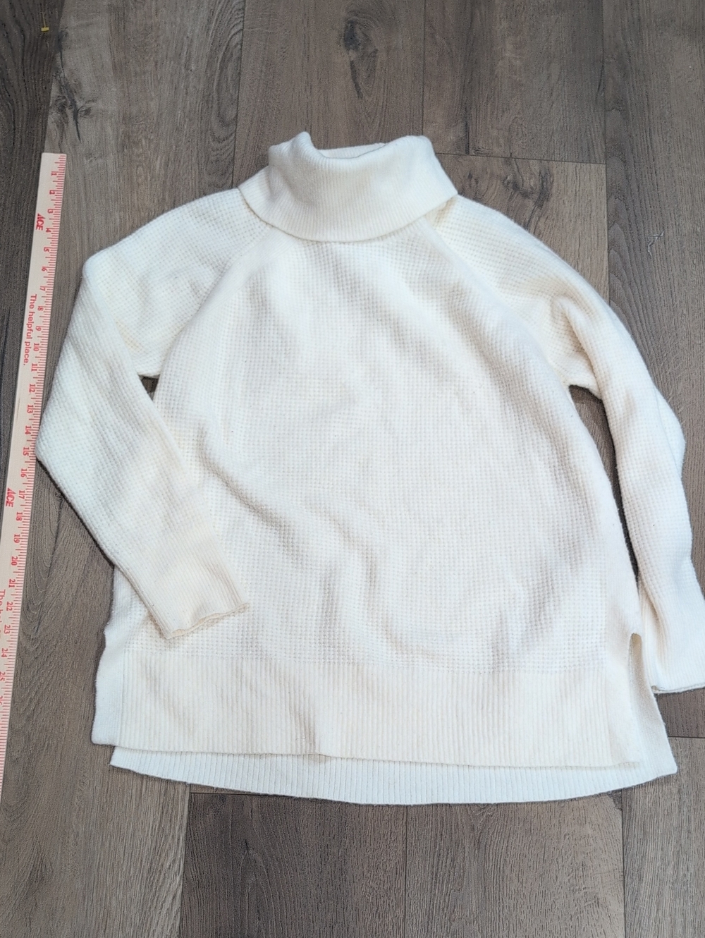 LOFT Cream Turtleneck Waffle-Knit Pullover